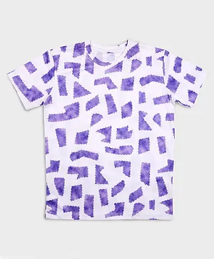 UMILDO Half Sleeves All Over Abstract Shapes Printed Tee - White & Purple