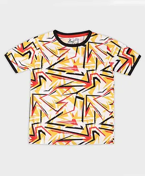 UMILDO Half Sleeves All Over Abstract Lines Printed Germany Jersey Style Tee - Red & Yellow