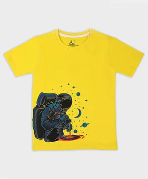 UMILDO Half Sleeves Space Theme Printed Tee - Yellow