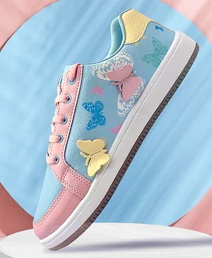 KazarMax Pastel Colour Blocked & Butterfly Applique Detailed Trainers Sneakers - Sky Blue