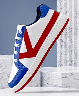 KazarMax Colour Blocked Laced Up Trainers Sneakers - White & Blue