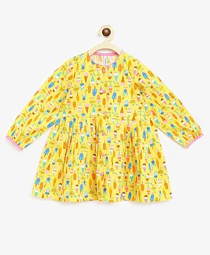 Campana 100% Cotton Full Sleeves Ice Cream Candy Printed Dress - Yellow