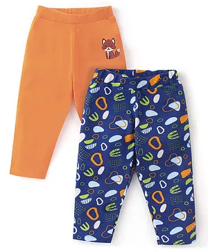 Babyoye 100% Cotton With Eco Jiva Finish Full Length Lounge Pants Fox Print Pack of 2- Blue & Orange