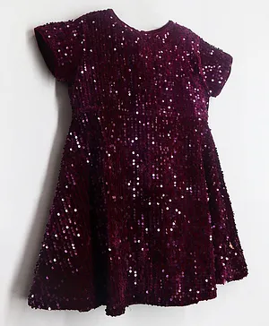 Cherry Crumble By Nitt Hyman Short Sleeves Sequin Embellished Party Dress - Purple