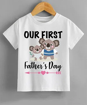 KNITROOT Half Sleeves Our First Fathers Day Printed Tee - White