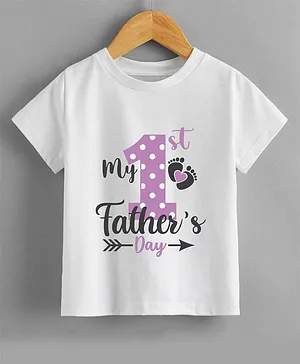 KNITROOT Half Sleeves My 1st Fathers Day Printed Tee - White