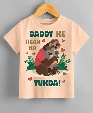 KNITROOT Fathers Day Theme Half Sleeves Daddy Ke Jigar Ka Tukda Printed Tee - Peach