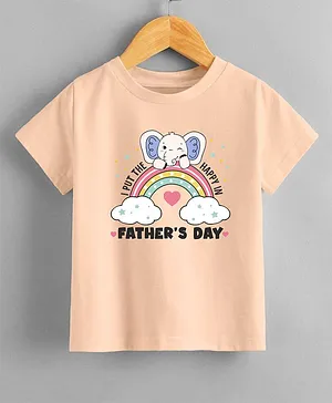 KNITROOT Father's Day Theme Half Sleeves I Put Happy In Fathers Day Printed Tee - Peach
