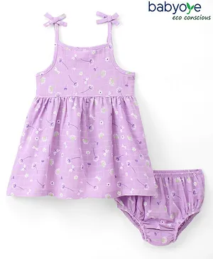 Babyoye Eco Conscious Cotton Sleeveless Frock With Bloomer Floral Print - Purple