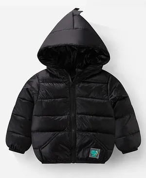 Kookie Kids Full Sleeves Padded Hooded Winter Jacket Solid Coloured - Black