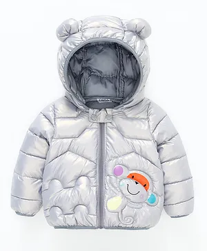 Kookie Kids Full Sleeves Padded Winter Jacket Solid Monkey Print - Grey