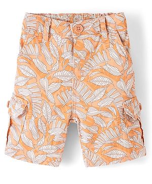 Babyhug Cotton Spandex Above Knee Length Bermuda Leaf Print- Orange