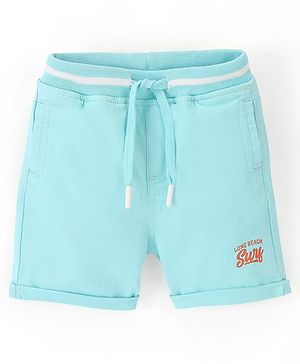 Babyhug Cotton Spandex Mid Thigh Length Shorts Text Print- Sky Blue