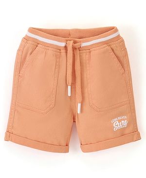 Babyhug Cotton Spandex Woven Knee Length Text Printed Shorts - Orange