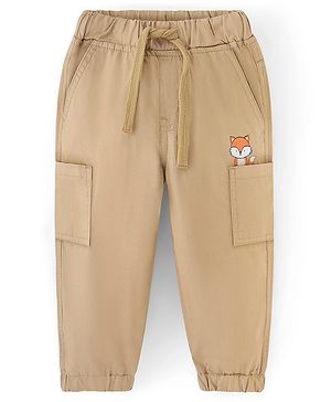 Babyhug 100% Cotton Full Length Fox Print Trousers - Brown
