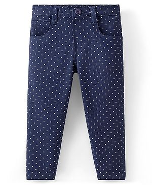 Babyhug Cotton Woven Full Length Trouser with Dot Print - Navy Blue