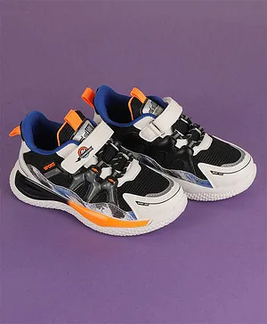 FEETWELL SHOES Colour Blocked & Mesh Designed Velcro Closure Sneakers - Black & Orange