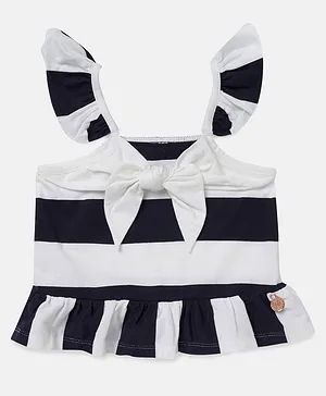 Angel & Rocket Frill Cap Sleeves Bow Detailed Tie Up Striped Top - White
