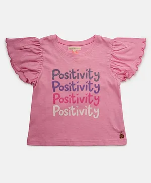 Angel & Rocket Frill Half Sleeves Positivity Printed Top - Pink