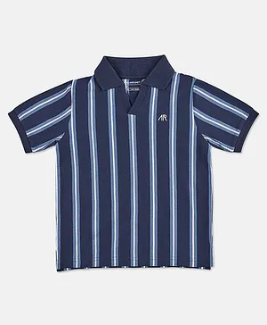 Angel & Rocket Half Sleeves Triple Striped Polo Tee - Navy Blue