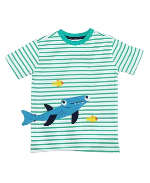 Harbour9  Half Sleeves Pencil Striped & Shark Printed Tee - Green & Blue
