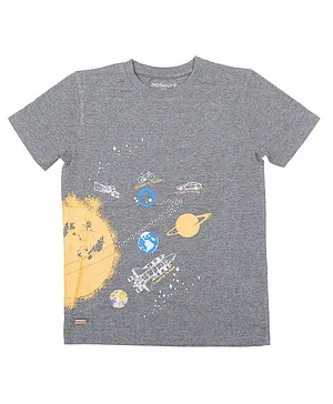Harbour9  Half Sleeves Galaxy Universe Theme Planets Revolve Around The Sun Printed Tee - Grey