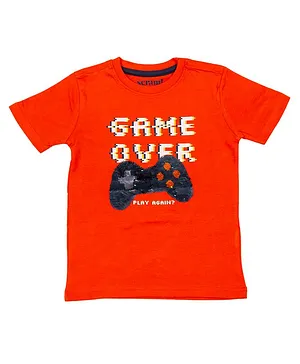 Harbour9 Half Sleeve Game Over! Printed & Video Game Console Sequins Embellished Tee - Red