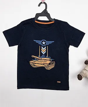 Harbour9 Half Sleeves Military Theme Army Tank Printed Tee - Navy Blue