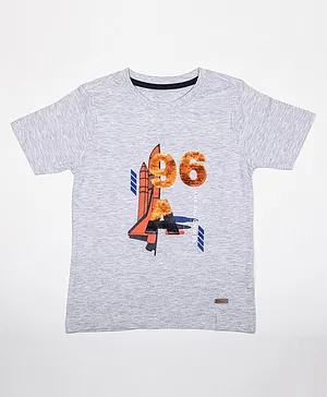 Harbour9 Beyond The Sky Air Craft Printed Number Sequins Embellished Tee - Grey