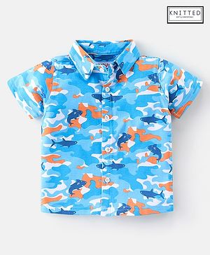 Babyhug 100% Cotton Half Sleeves Shirt Shark Print- Blue