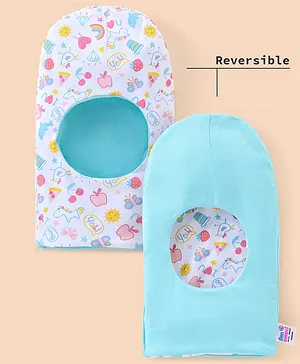 Ben Benny Reversible Baby Monkey Cap Rainbow Print White & Blue - Diameter 9 cm