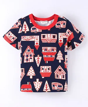 CrayonFlakes Half Sleeves House Theme Printed Tee - Navy Blue