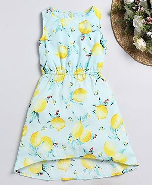 Little Marine Sleeveless All Over Lemons & Flowers Printed Fit & Flare Dress - Green