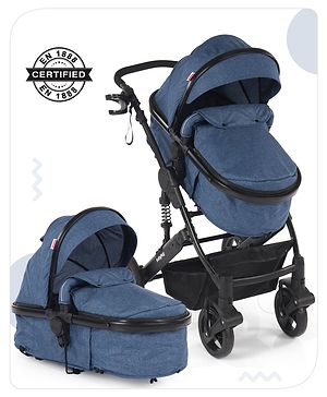 Babyhug Majestic Stroller Cum Carry Cot With Canopy - Royal Blue Babyhug Majestic Stroller Cum Carry Cot With Canopy - Royal Blue