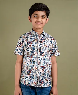 FlyFinns Half Sleeves Seamless Batik Designed Leaves & Spirals Printed Shirt - Multi Colour