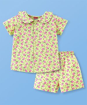 Babyhug Cotton Half Sleeves Night Suit Strawberry Print- Green
