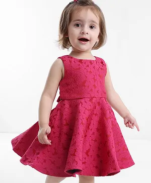 Babyoye Eco-Conscious Sleeveless Party Dress with 3D Jacquard Detailing - Pink