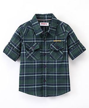 Babyhug 100% Cotton Woven Full Sleeves Checked Shirt - Green