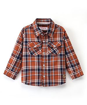 Babyhug 100% Cotton Full Sleeves Check Shirt - Brown