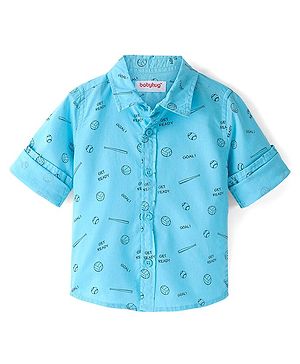 Babyhug Cotton Woven Full Sleeves Shirt Sports Print - Blue