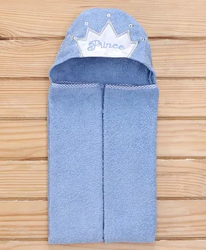 Babyhug Hooded Towel With Prince Embroidery - Blue