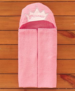 Babyhug Hooded Towel With Princess Embroidery - Pink