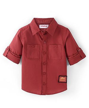 Babyhug 100% Cotton Woven Full Sleeves Solid Shirt - Red