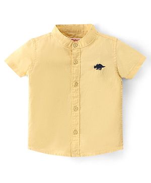 Babyhug 100% Cotton Woven Half Sleeves Shirt Solid  Dino Embroidered - Yellow
