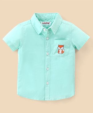 Babyhug Cotton Woven Half Sleeves Regular Collar Shirt Fox Pocket Print- Blue