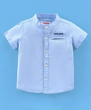 Babyhug Cotton Woven Half Sleeves Shirt Text Pocket Embroidery - Blue