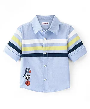 Babyhug Cotton Woven Full Sleeves Striped Shirt Sports Print - Blue