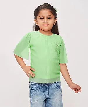 Tiny Girl Half Flared Sleeves Pleated  Top - Green
