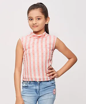 Tiny Girl Sleeveless Striped  Top - Peach