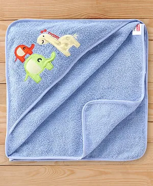 Babyhug Hooded Cotton Towel Jungle Embroidery - Blue